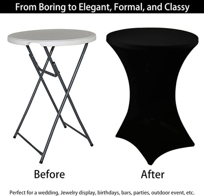 3 Pack Cocktail Spandex Tablecloth 32"x43" Cocktail Table Cover Fitted for High Top Round Table for Bar Wedding Birthday Party Banquet (Black)