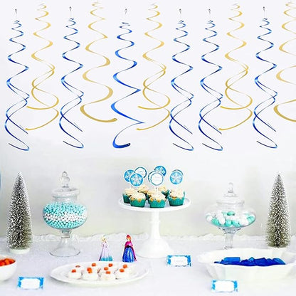 MOWO Gold and Royal Blue Foil Swirl Hanging Decoration for Birthday Graduation New Year Party Supplies,Pack of 20