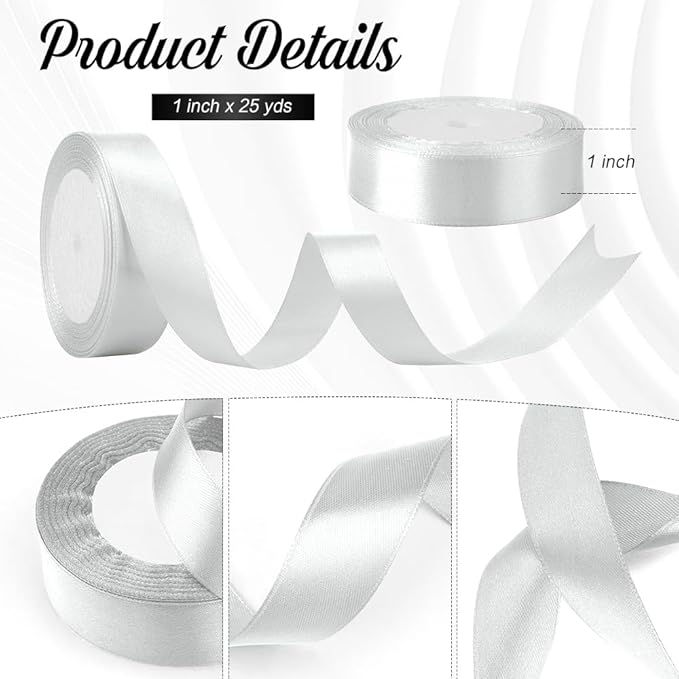 Satin Ribbon - 1 Inch, 25 Yards Silver & Grey for Gift Wrapping, Hair Accessories, Christmas Tree Decoration, Crafts & Flower Bouquet