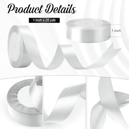 Satin Ribbon - 1 Inch, 25 Yards Silver & Grey for Gift Wrapping, Hair Accessories, Christmas Tree Decoration, Crafts & Flower Bouquet