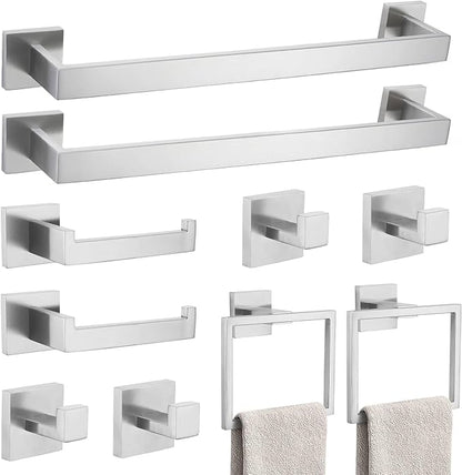 Brushed Nickel 10-Piece Bathroom Hardware Accessories Set-Towel Bar & Holder Set for Bathroom,SUS304 Stainless Steel Bathroom Accessories Set Wall Mounted,16-Inch