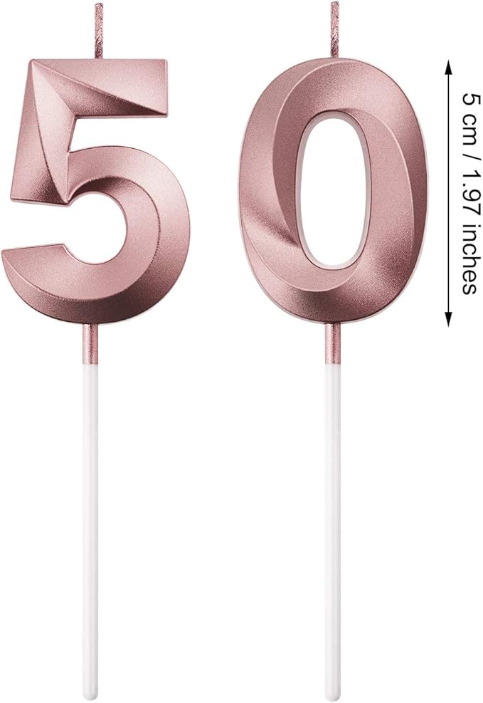 BBTO 50th Birthday Candles Number Candles Cake Topper Decoration for Birthday Wedding Anniversary Celebration Supplies(Rose Gold, 50th)