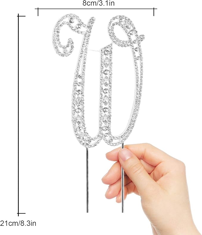 LINGPAR Letter W Cake Topper Rhinestone Crystal Silver Letter for Wedding or Anniversary Birthday Party Decoration Supplies