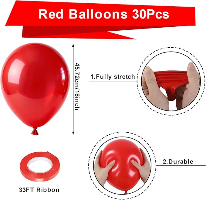 Patimate Red Balloons 30 Pack 18 Inch Matte Red Latex Balloons for Birthday Valentine's Day Christmas Independence Day Graduation Wedding Anniversary Engagement Bridal Shower Party Decorations