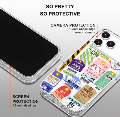 MOSNOVO for iPhone 17 Pro Max Case | Military Grade 6.6ft Drop Tested | Camera Control | Clear with Air Ticket Labels Design