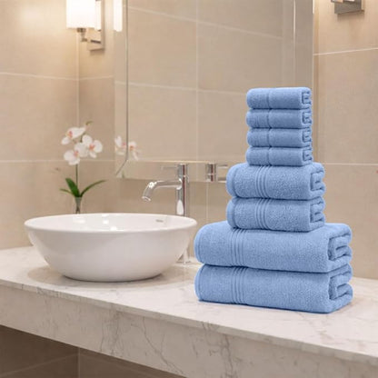 Light Blue Bath Towels for Bathroom – 100% Cotton, Thick, Soft, Luxury Bath Towels Set with 2 Extra Large Bath, 2 Hand, and 4 Washcloths – Plush, Absorbent, and Hotel-Quality Towels for Bathroom & Spa