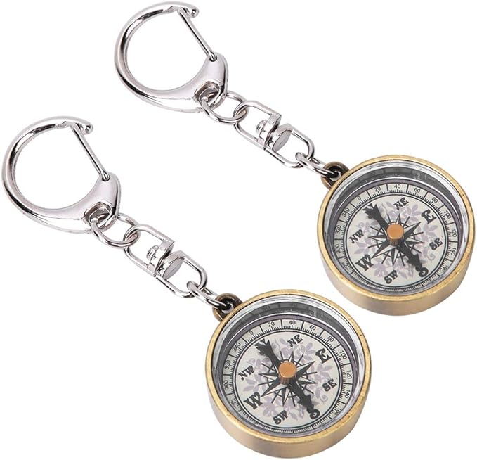Keychain Compass, Pack of 2 Vintage Style Zinc Alloy Pocket Compass Navigation Tool for Outdoor Camping Hiking