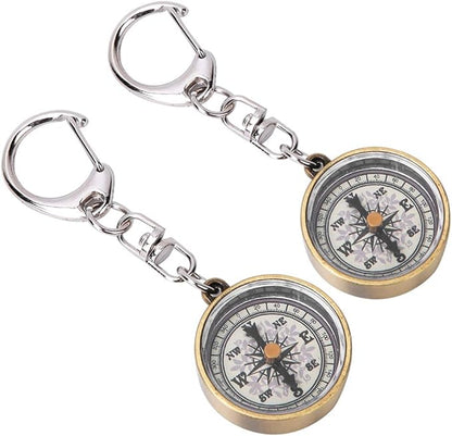 Keychain Compass, Pack of 2 Vintage Style Zinc Alloy Pocket Compass Navigation Tool for Outdoor Camping Hiking