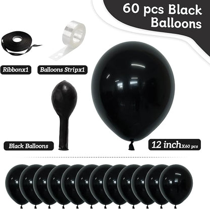 Black Balloons 60 PCS Black Balloons 12 inch Latex Balloon for Birthday Baby Shower Graduation Halloween New Year Anniversary Party Decorations