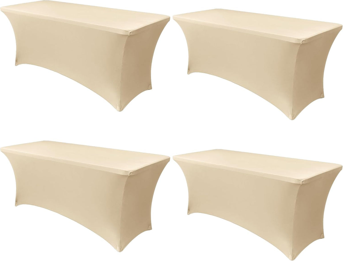 Obstal 6ft Stretch Spandex Table Cover - 4 Pack Universal Rectangular Fitted Tablecloth Protector for Wedding, Banquet and Party (Champagne, 72L x 30W x 30H Inches)