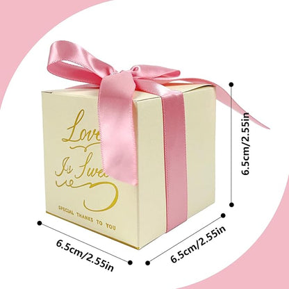 30PCS Small Gift Boxes, White Gift Box with Ribbon Wedding Party Favor Boxes Fancy Candy Gift Boxes with Lids for Anniverary Birthday Valentine's Day Packaging Presents 2.6x2.6x2.6 inch(S,Pink)