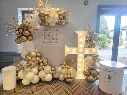 First Communion Balloon Garland Kit 160Pcs, Baptism Balloon, First Holy Communion Decorations, Different Size White and Gold Balloon Arch Kit for First Holy Communion Baptism Theme Party Decor