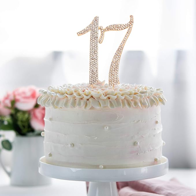 Bling Crystal Rhinestone 17 Birthday Cake Topper - Best Keepsake | 17th Party Decorations Gold