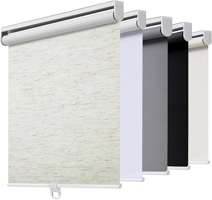 Cordless Roller Shades Blackout Blinds for Windows Room Darkening Rolled Up Shades with Spring System, UV Protection Natural Linen Fabric Window Shades Door Blinds for Home（20" W x 72" H,Linen Cream