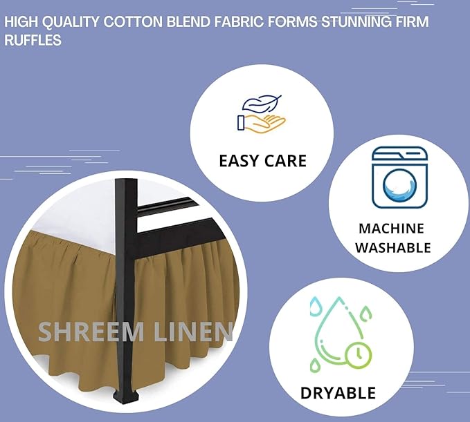 Shreem Linen Ruffled Bed Skirt with Split Corners, Gathered Style, 100% Microfiber, 28-Inch Drop, Dust Ruffle Bedskirt with Platform, RV King, Taupe