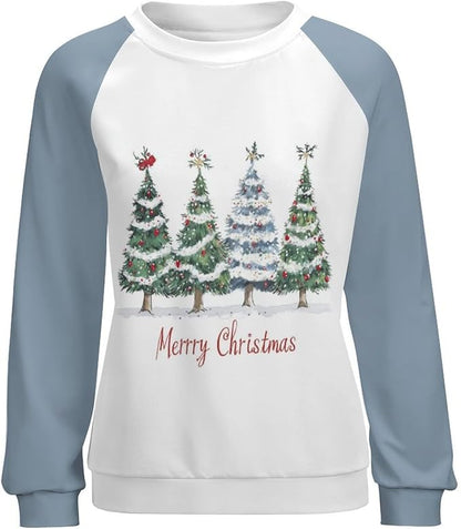 LOAIHA Christmas Sweatshirts for Women Christmas Tree Graphic Shirt Xmas Long Sleeve Merry Christmas Pullover Blouse