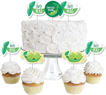Big Dot of Happiness Double the Fun - Twins Two Peas in a Pod - Dessert Cupcake Toppers - Baby Shower or First Birthday Party Clear Treat Picks - Set of 24