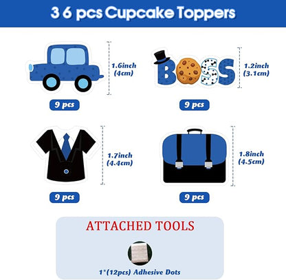 36Pcs Boss Cupcake Toppers for Boys Blue Black Happy Bossday Theme Birthday Party Decorations Car Boss Theme Table Topper for Baby Boy Boss 1st 2nd 3rd Birthday Party Decor Supplies