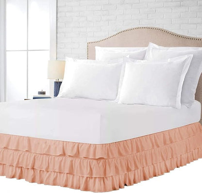 Multi-Ruffle Bed Skirt, Soft Multi Elastic Dust Ruffles with Wrap Around Bed Skirt Easy Fit with 18 Inch Drop 100% Cotton 800 Thread Count (RV King, Peach)