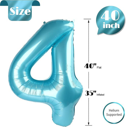 Pearlescent Blue 4 Balloon, Number Balloons 40 Inch, 4th Birthday Decorations for Girls Boys, Four Large Numbers for Party Decor, Number 4 Balloon