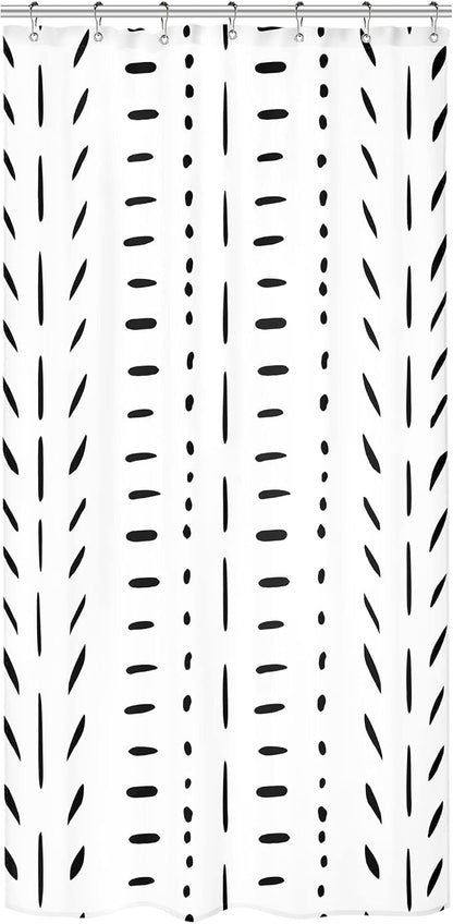 Riyidecor Boho White Black Stall Small Half Size Dorm Shower Curtain 36x72 Inch Striped Geometric Chevron Herringbone Single Narrow Tiny Walkin Stand Up Decor Fabric Bathroom Set Polyester Waterproof