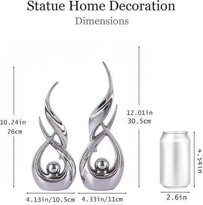 2 PCS Silver Ceramic Statues For Home Decor Accents, Modern Abstract Art Sculptures, Elegant Tabletop Decorative Objects For Dining Room, Entryway, Tv Stand, Mantel, Coffee Table Centerpieces