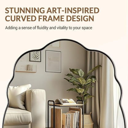 ANDY STAR Chrome Wavy Oval Bathroom Mirror - 30x40 Inch Polished Scalloped Bathroom Mirror, Unique Irregular Design with Heavy Duty SUS Metal Frame