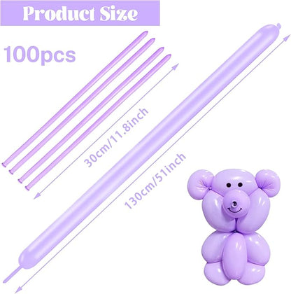 260 Long Balloons 100 Pack Pastel Purple Twisting Animal Balloons Thickening Latex Modeling Long Magic Balloons for Animal Model Weddings Birthdays Festival Party Decorations