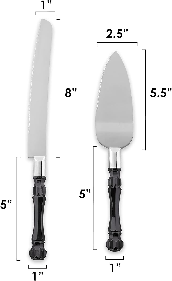 Homi styles Black Cake Knife and Server Set, Cake Cutter and Pie Spatula, Cake Server and Knife Set of 2 with Non-Slip Swirl Grip, Matte Black Cake Cutting Set for Wedding Cake, Birthdays, and Parties