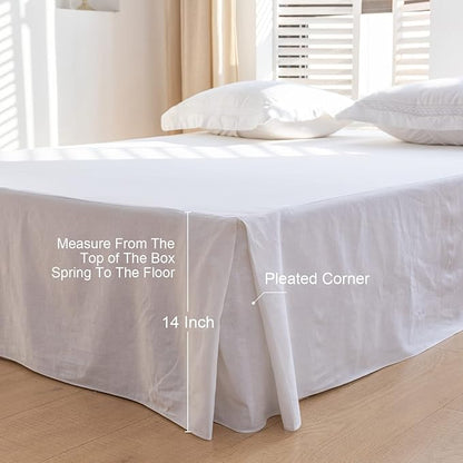 BISELINA French Linen Bed Skirt with Pleated Corner 14-Inch Tailored Drop Natural Flax Cotton Blend Basic Dust Ruffle Soft Cozy Farmhouse Bedding (14" King, Basic White)