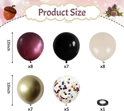 Black Burgundy and Gold Balloons, 12inch Retro Dark Pearl Maroon Beige Metallic Gold Black Confetti Latex Balloon Kit for Men Women Birthday Graduation Wedding Anniversary Party Decorations
