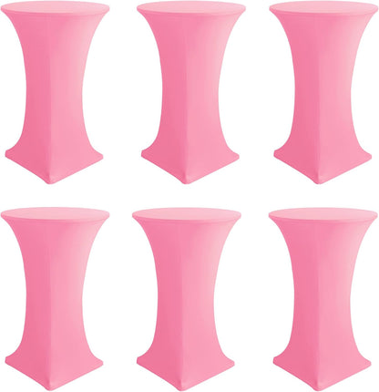 Cocktail Table Covers-Spandex Round High Top Table Cloths 6 Pack 32x43 Inch-Pink Stretch Fitted Bar Tall Tablecloth for Pub Bistro Highboy Party Event Banquet Height Folding Satnding Tables