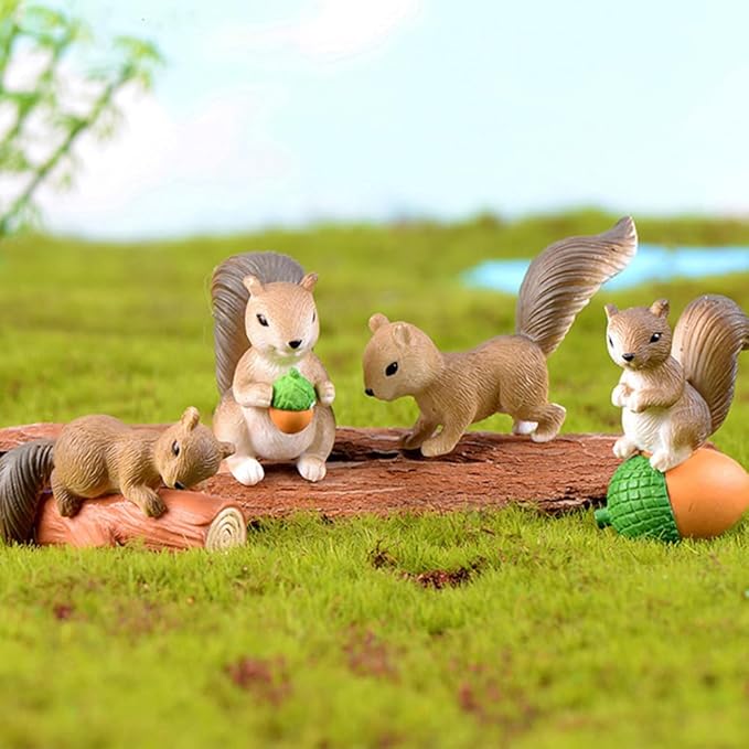 8 Pcs Squirrel Figures Animal Character Toys Cake Toppers, Squirrel Fairy Garden Miniature Figurines Collection Playset Christmas Birthday Gift Desk Decorations