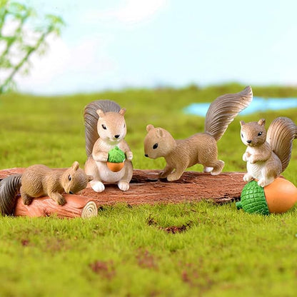 8 Pcs Squirrel Figures Animal Character Toys Cake Toppers, Squirrel Fairy Garden Miniature Figurines Collection Playset Christmas Birthday Gift Desk Decorations