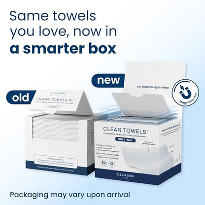 Clean Skin Club Clean Towels XL®, 100% USDA Biobased Face Towel, Disposable Face Towelette, Eczema Association Accepted, Makeup Remover Dry Wipes, Ultra Soft, 50 ct per pack, 6 Packs, 300 Ct Total