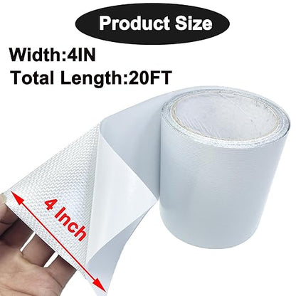 Waterproof Repair Tape for Awning, 4IN x 20FT Outdoor Canvas Tarp Repair Tape, Tent, Boat Covers, Canopy, Sail Tape, Tear Repair Patch Kit, Heavy Duty UVproof, White