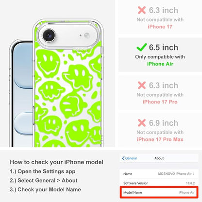 MOSNOVO for iPhone Air Case | Military Grade 6.6ft Drop Tested | Camera Control | Clear with Distorted Green Smiles Face Design