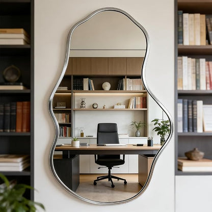 Irregular Wall Mirror Asymmetrical Mirror,18.5''x30'' Silver Mirror for Bathroom Bedroom Living Room Entryway, Decorative Modern Mirror,Wall Mouted（Silver