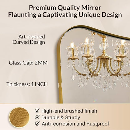 MIRRORART Brushed Gold Mirrors 22x30'', Irregular Brass Wall Mirror Butterfly Shaped in 1’’ Anti-Rust Seamless Stainless Steel Metal Frame for Bathroom, Over Sinks, Home Decor Wall-Mounted Vertical