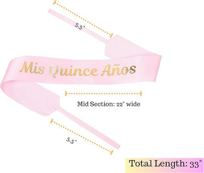 Set of 12 Bouquet Banner Grosgrain Ribbon Tie Wrap Printed Sash Florist Bulk Supply for Floral Arrangements (Pink - MIS Quince ANOS)