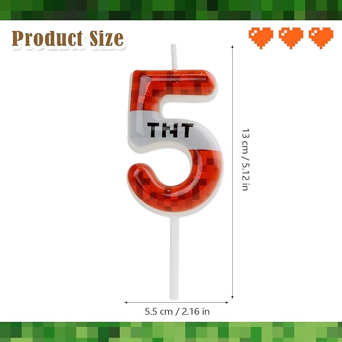 TNT Themed Birthday Candles for Boys Girls, Craft Pixels Cake Topper,Number 4 TNT Cake Toppers，Pixel Birthday Cake Candle,Kids Themed Birthday Party Supplies(Number 4)