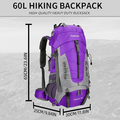 King'sGuard 60L Hiking Backpack for Men and Women Lightweight Camping Hiking Backpack with Rain Cover Large Waterproof Travel Backpack Backpacking Pack (Purple)