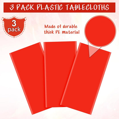 3Pcs Red Rectangle Tablecloths,Disposable Plastic Tablecloth,Waterproof Red Table Cover for Graduation Birthdays Weddings Anniversary Party Decorations,54 x 108 Inch