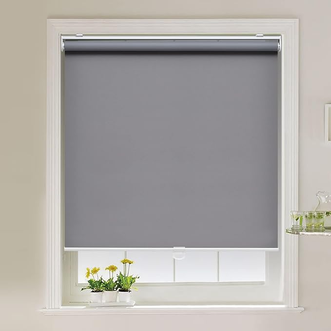 Cordless Roller Shades Blackout Blinds for Windows Room Darkening Rolled Up Shades with Spring System, UV Protection Window Shades Door Blinds for Home and Office (72" W x 72" H, Grey)
