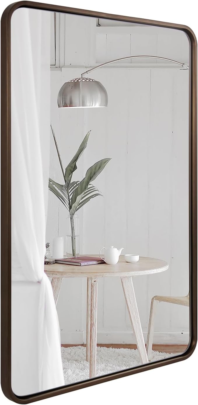 ANDY STAR Bronze Bathroom Mirror, 24x40’’ Rounded Rectangle Oil Rubbed Bronze Mirror in Premium Tube Metal Framed 1’’ Deep Wall-Mounted Mirror Horizontal/Vertical