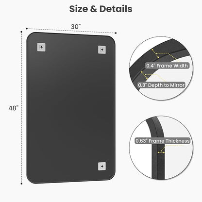 30x48 Inch Oversized Matte Black Bathroom Vanity Mirrors | Flush Mount Deep Set Metal Wall Mirror for Over Sink | HD Shatterproof Glass, Rustproof | 1 Pack