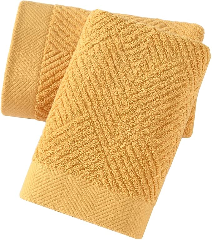 sense gnosis Yellow Hand Towels Set of 2 Striped Weave 100% Terry Cotton Towel Super Soft Highly Absorbent Face Towel for Bathroom 13" X 29"