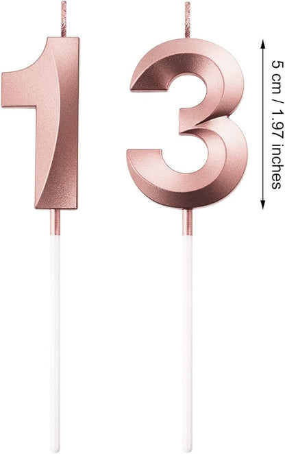 BBTO 13th & 31st Birthday Candles Number Candles Cake Topper Decoration for Birthday Wedding Anniversary Celebration Supplies(Rose Gold)