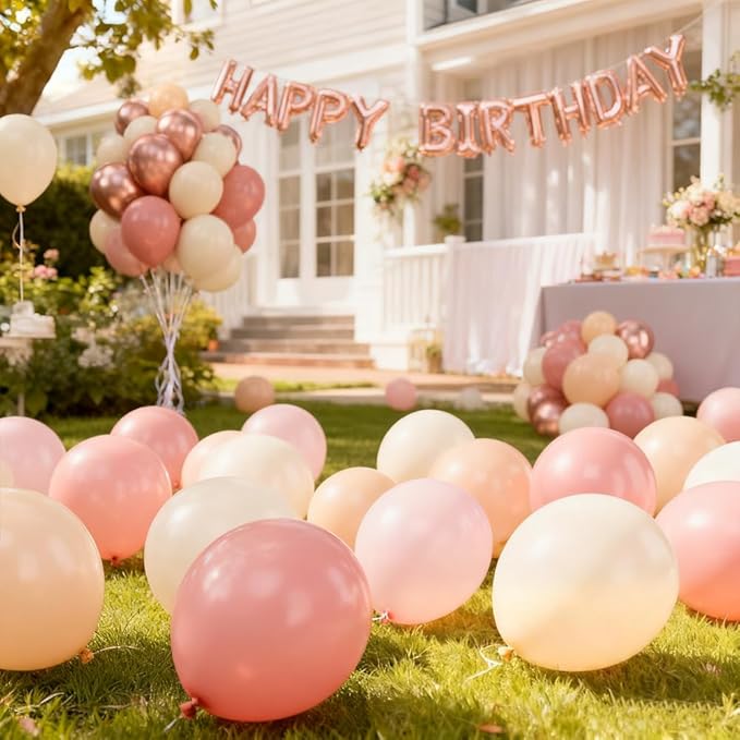 60pcs Dusty Pink Balloons 12 Inch Blush Pink Dusty Rose Nude Balloons Ivory White Metallic Rose Gold Decorations for Boho Baby Shower Girl Birthday Party Wedding Bridal Shower Party Decorations