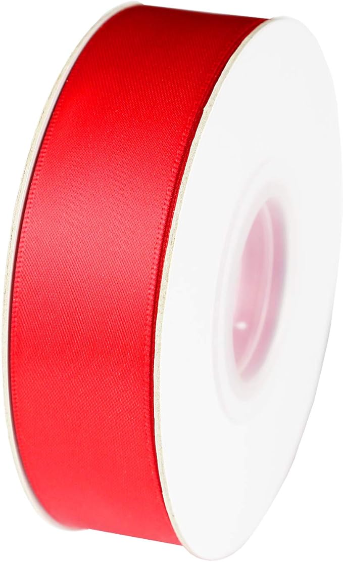 ITIsparkle 1" Inch Double Faced Satin Ribbon 50 Yards-Roll Set for Gift Wrapping Scrap Books Party Favor Hair Braids Baby Shower Decoration Floral Arrangement Craft Supplies, Red Ribbon